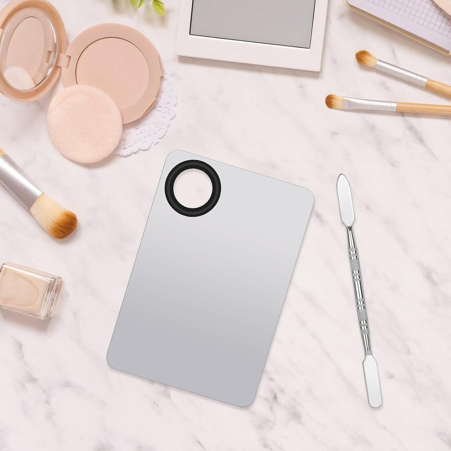 Stainless Steel Cosmetic Makeup Palette,Foundation Spatula,Makeup Mixing Foundation Nail Mixing Palette,Professional Cosmetic Mixing Makeup Palettes Spatula Makeup Artist Tool（1 Pcs）
