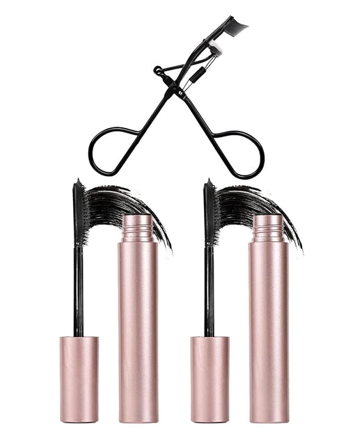 3D Curling Iron Wand Mascara - Volumizing Telescopic Mascara, Waterproof & Smudge-Proof, Liquid Lash Extensions Look, No Clumps, Flakes or Residue, Salon-Like Bold Lashes (2 black+lash curler)